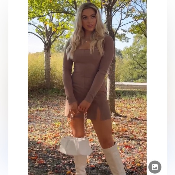 KITTENISH BROWN MINI DRESS WITH SLIT - Picture 1 of 5